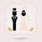 Black and golden abstract bride and groom symbol icons on pink
