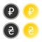 Black and Golden Coin Icons. Rubble and Hryvnia