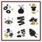 Black and golden cute abstract random design elements icons set wall frame on white