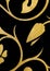 Black with golden flowers fantasy pattern wallpaper background