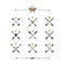Black and golden hand drawn tribal crossed arrows icons set