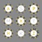 Black and golden monograms circle pattern emblems set