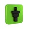 Black Golf tee icon isolated on transparent background. Green square button.