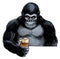 Black gorilla drinking a mug of beer