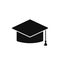 Black graduate cap icon. Tassel cap of graduated college and university