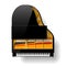 Black grand piano with open top