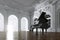 Black Grand Piano in White Classic Room 3d render