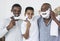 Black Grandfather, Father And Son Shaving In Bathroom Together, Using Razors