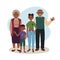 Black grandfather and grandmother with grandchildren are standing. Happy African American grandparents with