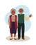 Black grandparents standing together. Vector illustration of happy grandmother and grandfather. Elderly couple waving