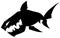 Black graphic cartoon silhouette shark with sharp teeth