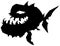 Black graphic silhouette monster fish with big jaw