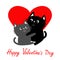 Black Gray Cat hugging couple family. Hug, embrace, cuddle. Red heart. Cute funny cartoon character. Happy Valentines day Greeting