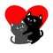Black Gray Cat hugging couple family. Hug, embrace, cuddle. Red heart. Happy Valentines day Greeting card. Cute funny cartoon