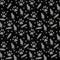Black and gray cat,  paw prints, fish, and hearts seamless and repeat pattern background