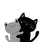 Black Gray contour cat hugging couple family. Hug, embrace, cuddle. Cute funny cartoon character. Happy Valentines day. Greeting