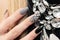 Black gray glam matte manicure