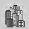 Black and gray night downtown city skyline icon design element