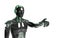 Black and green intelligent robot cyborg pointing finger on white 3D rendering