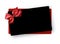 Black greeting or gift card template with red satin bow.