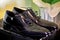 Black groom shoes on the box