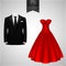 Black groom suits and red bridal gown