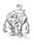 Black Grunge Rough Pencil Sketch of Cute Funny Robot