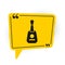 Black Guitar icon isolated on white background. Acoustic guitar. String musical instrument. Yellow speech bubble symbol