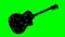 Black guitar silhouette and flying colored musical notes within musical instrument shape. Animation on green screen