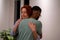 Black guy and girl hugging moment of strong feelings of love and friendship. Loving couple