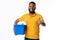 Black Guy Showing Like Holding Bucket With Recycle Symbol, Studio