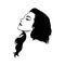 Black hair waving in the wind icon, silhouette of a girl with wavy hair vector,