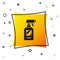 Black Hairdresser pistol spray bottle with water icon isolated on white background. Yellow square button. Vector