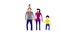 Black haired family on a white background