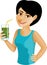 Black-haired girl with green vegetable juice