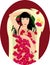 Black haired woman takes a bath with rose petals