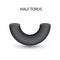 black half torus with gradients and shadow for game, icon, package design, logo, mobile, ui, web, education. 3D torus on