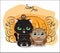 Black Halloween cat owl and spider