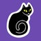 Black Halloween cat staring. Spooky creepy kitty, feline animal. Magic scary evil kitten sitting and looking. Helloween