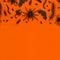 Black Halloween creepy bugs and spiders on orange background with blank space for text