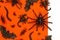 Black Halloween creepy bugs and spiders on orange background with blank white space for text or image