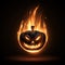 Black halloween pumpkin in fire