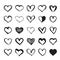 Black hand drawn hearts. Design elements for Valentines day.