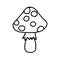 Black hand-drawn vector illustration of One fresh mushroom Fly agaric isolated on a white background