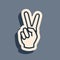 Black Hand showing two finger icon isolated on grey background. Victory hand sign. Long shadow style. Vector