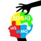 Black hand take idea full Head with Colorful Brains Icon