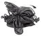 Black handmade brooch with silk ribbons in flower form isolated