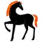 Black handsome horse with fiery mane and fiery tail, magic horse from a fairy tale, vector illustration