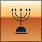 Black Hanukkah menorah icon isolated on gold background. Hanukkah traditional symbol. Holiday religion, jewish festival