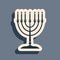 Black Hanukkah menorah icon isolated on grey background. Religion icon. Hanukkah traditional symbol. Holiday religion